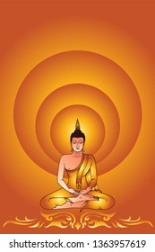 Buddha Siddhartha gautama on lotus with golden background
