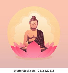 Buddha Siddhartha Shakyamuni meditating. Serene background of lotus