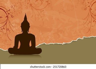 Buddha silhouette against orange flower background