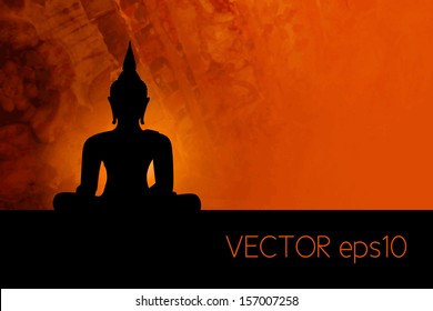 Buddha silhouette against red grunge background