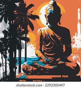 Buddha silhouette, drawing vector illustration
