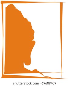 A Buddha silhouette in frame.