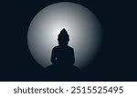 Buddha silhouette with a full moon. The image conveys a peaceful and spiritual atmosphere, symbolizing meditation, tranquility, and enlightenment. Perfect for themes related to Buddhisme.