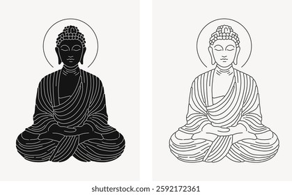 Buddha Silhouette illustration, element. Buddha Purnima, Vesak Day concept design with Buddha sitting in lotus illustration, abstract background, banner, poster and flyer. Vector design