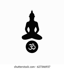 Buddha silhouette with  ohm symbol. Vector art