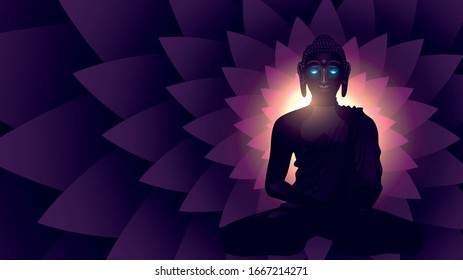 Buddha silhouette on fractal background, meditation and trance