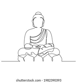 Buddha Silhouette - One Line Drawings. Religion the symbol of Hinduism, Buddhism, spirituality and enlightenment. Drawing with a single line, printing on fabric.