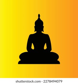 buddha silhouette in vector yellow gradient background 