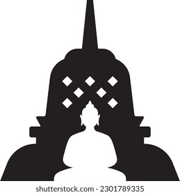 Buddha saß im Tempel Silhouette Vektorgrafik