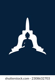 Buddha sitting in front of Borobudur temple, Asanha Puja,Visakha Puja Day, Buddhist holiday concept ; Vector Illustration ; can use for wallpaper mobile, phone, banner, t shirt design and poster