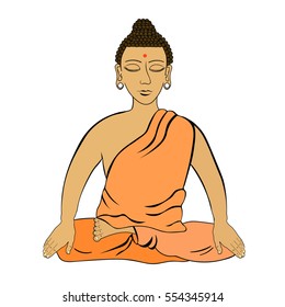 Buddha sitting in the lotus Indian meditation closed eyes . vector illustration