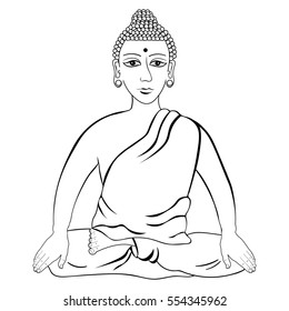 Buddha sitting in the lotus Indian meditation open eyes coloring.  vector illustration