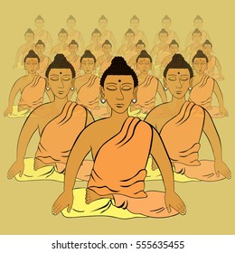 Buddha sitting in the lotus Indian meditation closed eyes in  wilderness activity . vector illustration