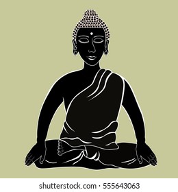 Buddha sitting in the lotus Indian meditation closed eyes black. vector illustration