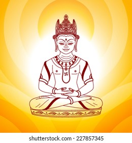 buddha sitting in lotus pose on the sunny background 