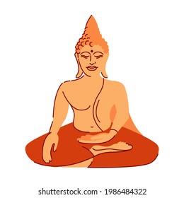 Buda sentado en la posición del loto. Religiones dañinas, budismo, hinduismo. Ilustración vectorial. 