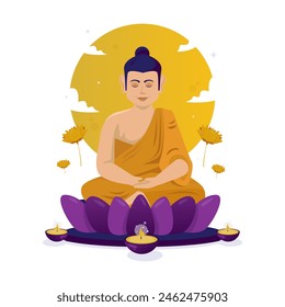 A Buddha is sitting in meditation, Monk worship, Vesak day, Vector illustration