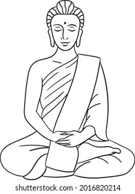 Buddha sitting in meditation outline vector art and illustration