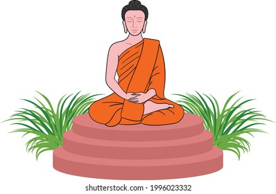 Buddha sitting in meditation vector art and illustration