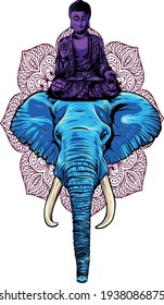 buddha sitting on elephant head vector illustration