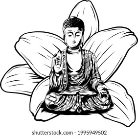 Buddha sitting on a lotus background vector illustartion