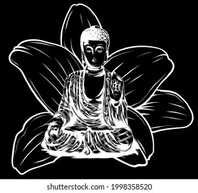 Buddha sitting on a lotus background vector illustartion
