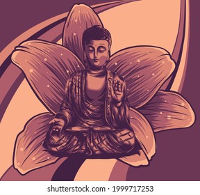 Buddha sitting on a lotus background vector illustartion