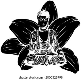 Buddha sitting on a lotus background vector illustartion