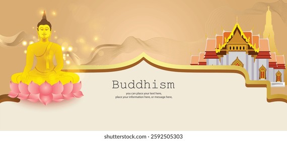 Buddha sitting on a lotus banner for social media posts vector illustration background - Buddhism Magha Puja, Asanha Puja, Vesak Puja Day, Thailand culture