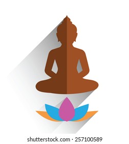 buddha sitting on lotus flat design