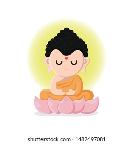 Buddha sitting on lotus flower character design-Vector illustration.