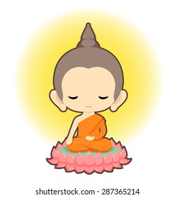 Buddha sitting on lotus flower character design-Vector illustration