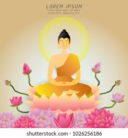 Buddha sitting on Lotus flower,Buddhist holiday,vector illustration for invitation or greeting card,gradient style