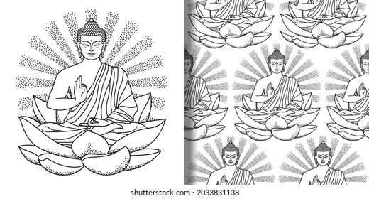 Buddha auf Lotus-Druck und nahtloses Muster