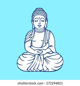 Buddha sitting stock vector illustration line art