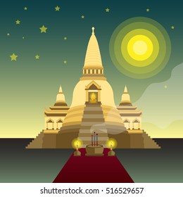 Buddha sitting and temple ,Vector illustration