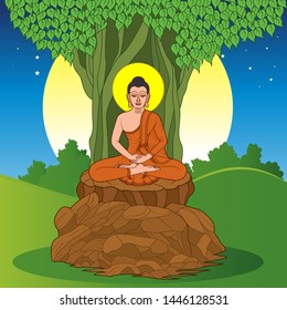 Buddha sitting under the Bodhi tree