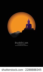 Buddha sitting vector background - Magha puja day, Vesak day banner, important buddhism days Thailand culture