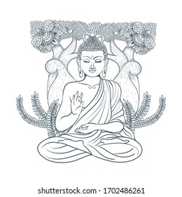 buddha sitting vector line drawing