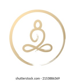 Buddha sitzend Zen-Pinselstrich mit goldenem Pinselstrich im Kreis einzeln auf weißem Hintergrund für Vektordesign-Element oder Logo im Buddhismus, Meditationskonzept