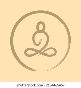 Buddha sitting zen gold brush stroke painting in circle isolated on gold background for vector design element or logo in buddhism, meditation concept