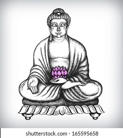 Buddha In A Sketch Style. Hand-drawn Vector Illustration.