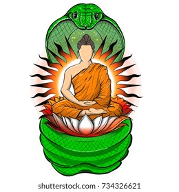 Buddha and the snake. The tattoo is a buddha design. Logo of Buddhism
