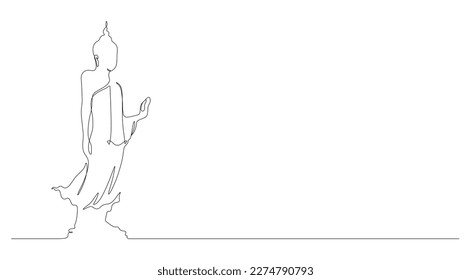 buddha standing meditating in continuous line drawing vector illustration minimalism style