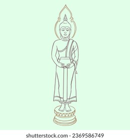 Buddha standing on light green vector for card, illustration, decoration