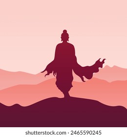 Buddha in standing pose silhouette vector illustration