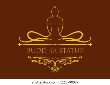 buddha statue in ancient tracery and calligraphic element with vintage frame, The important day of buddhist concept,  vector illustration