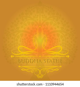 buddha statue in ancient tracery and calligraphic element with vintage frame, The important day of buddhist concept,  vector illustration