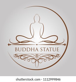 buddha statue in ancient tracery and calligraphic element with vintage frame, The important day of buddhist concept,  vector illustration