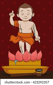 Buddha statue being washed according to tradition of Vesak Day for prayers and respect.